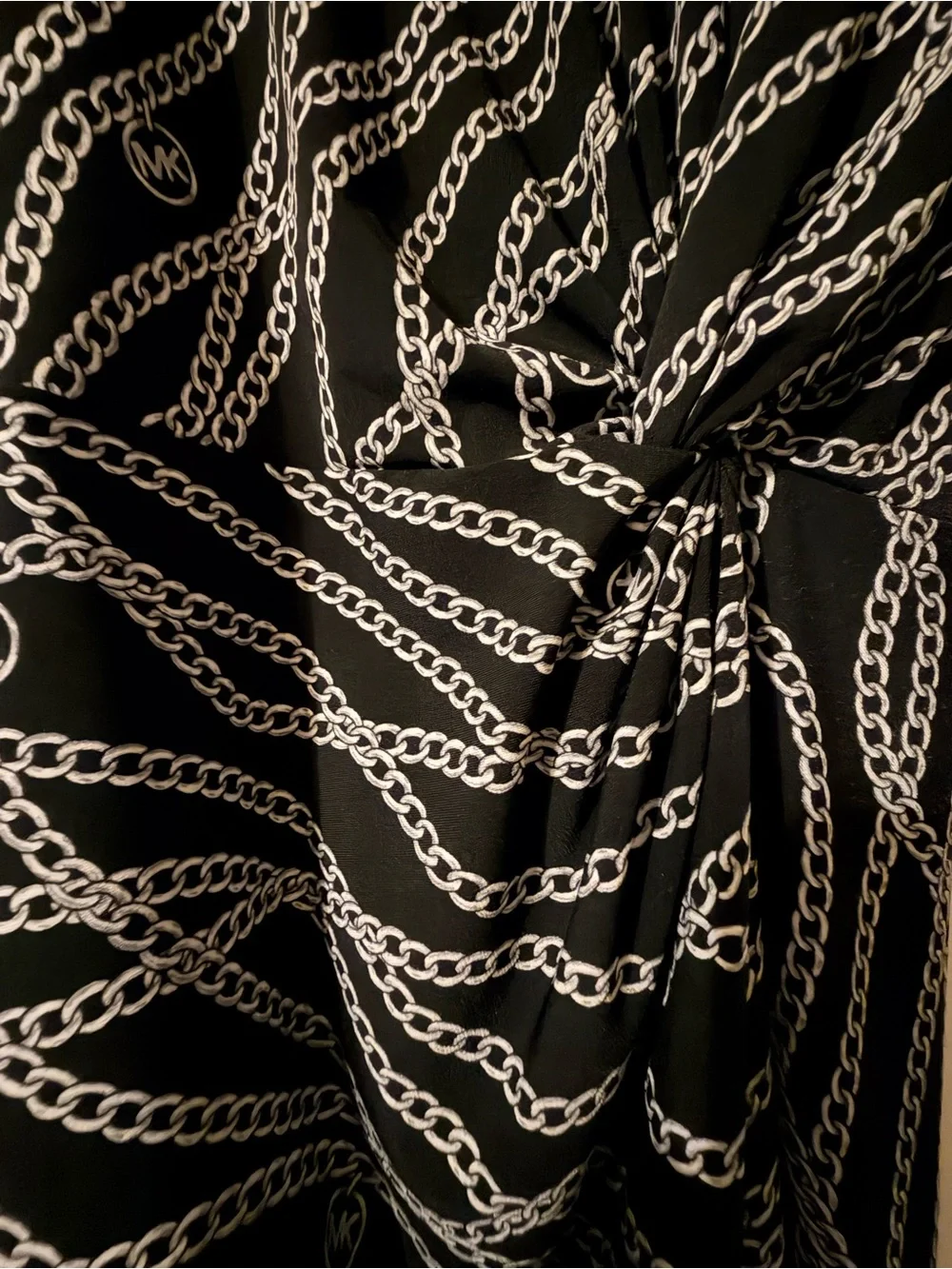 MICHAEL Michael Kors Black Chain Print Draped Faux Wrap Dress XS